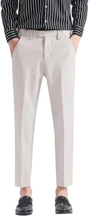 Suit Pants for Men's,Slim Fit Zipper Button Chino Work Suit Pants Business Straight Leg Skinny Suit Trousers