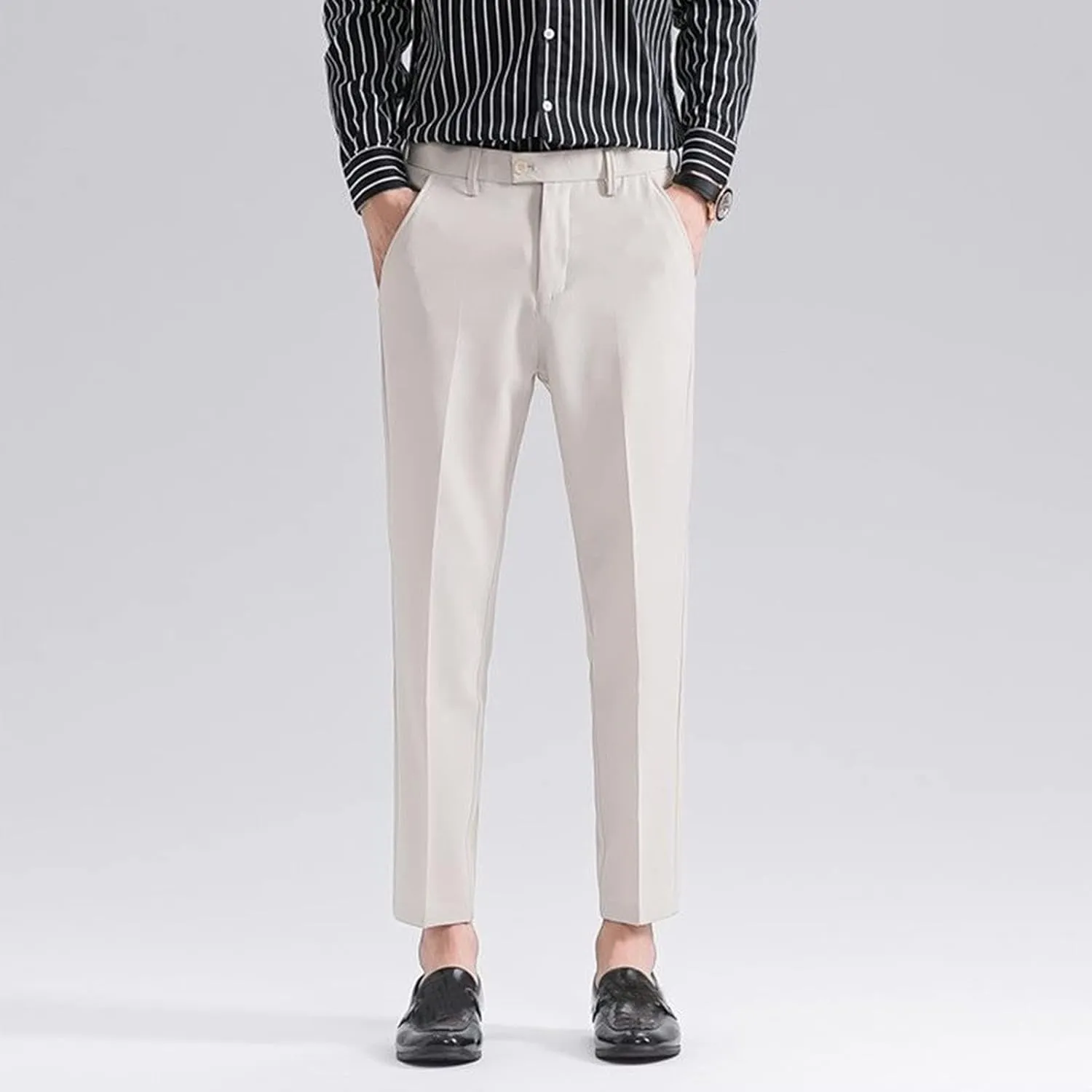 Suit Pants for Men's,Slim Fit Zipper Button Chino Work Suit Pants Business Straight Leg Skinny Suit Trousers