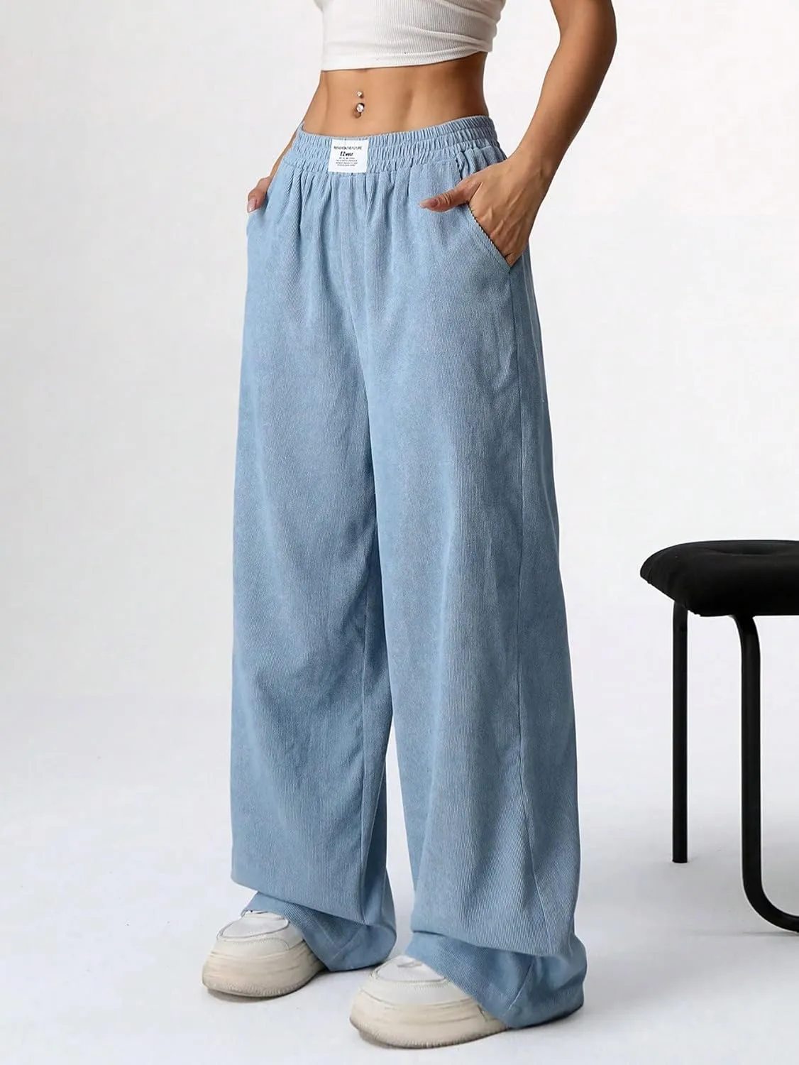 SweatyRocks Women's Wide Leg Pants Elastic High Waisted Casual Trousers with Pockets