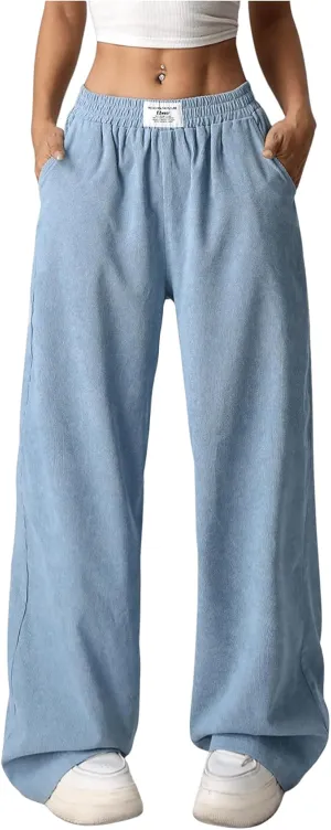 SweatyRocks Women's Wide Leg Pants Elastic High Waisted Casual Trousers with Pockets