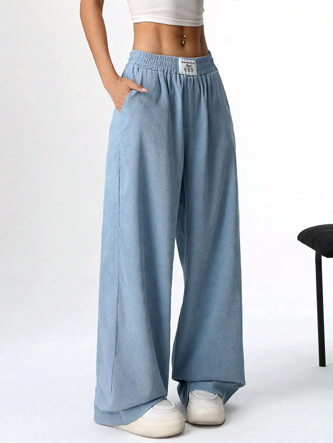 SweatyRocks Women's Wide Leg Pants Elastic High Waisted Casual Trousers with Pockets