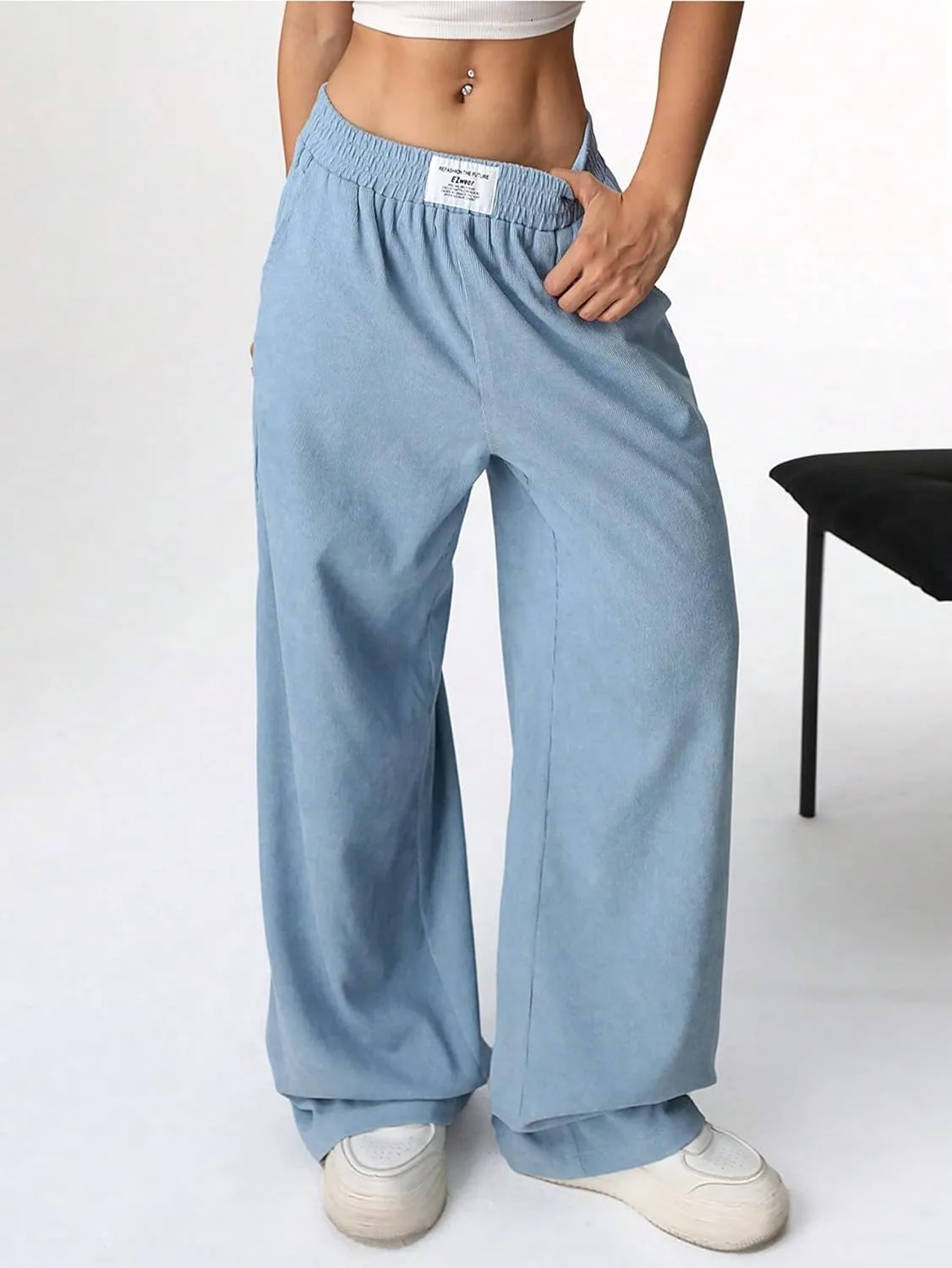 SweatyRocks Women's Wide Leg Pants Elastic High Waisted Casual Trousers with Pockets