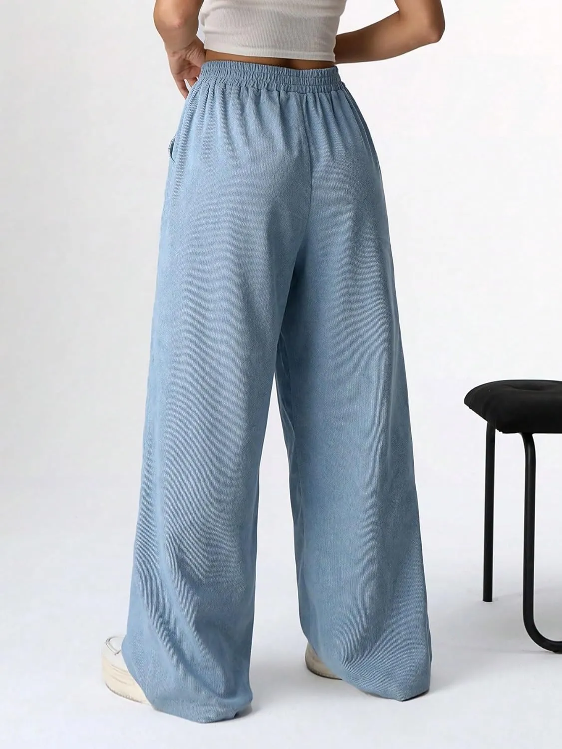 SweatyRocks Women's Wide Leg Pants Elastic High Waisted Casual Trousers with Pockets