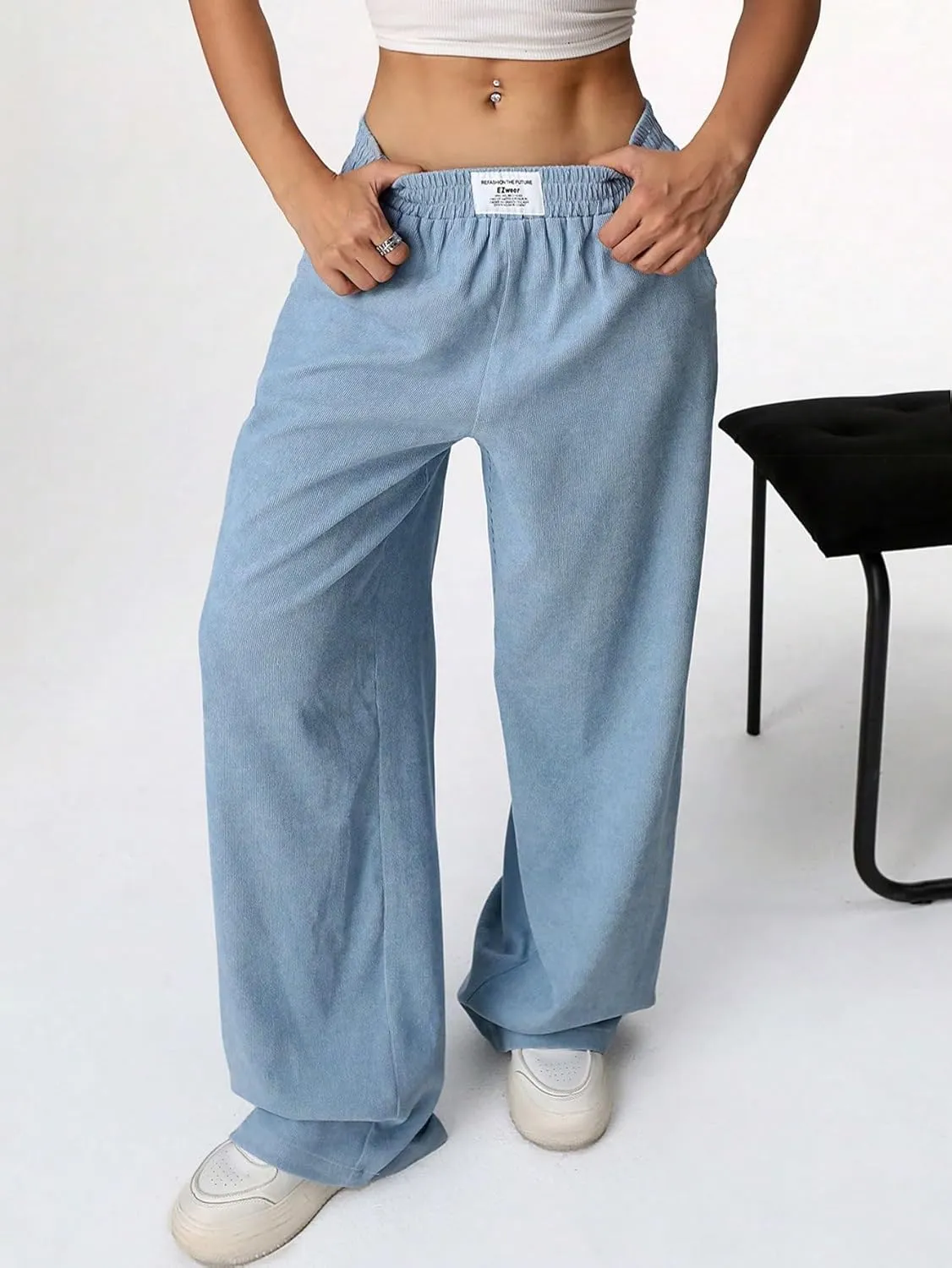 SweatyRocks Women's Wide Leg Pants Elastic High Waisted Casual Trousers with Pockets