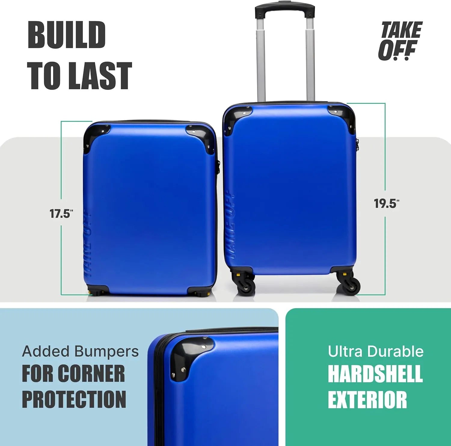 Take OFF Luggage - Personal Item Rolling Suitcase 2.0, TSA Approved, Small Carry On, Under the Seat, Hard Case with Removable Wheels, Light Weight Bag, Airplane Travel Essential Accessories, 18x14x8