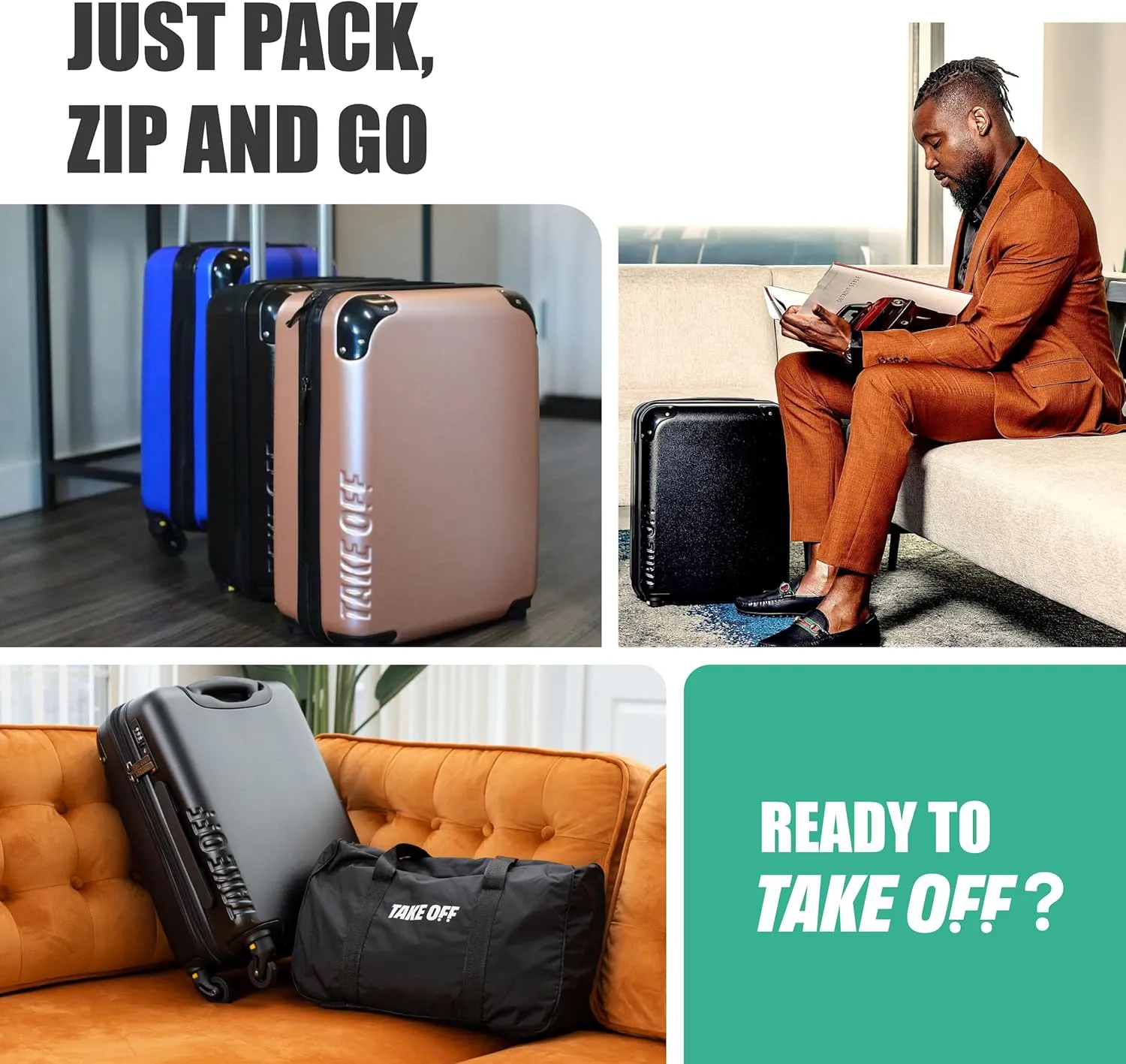 Take OFF Luggage - Personal Item Rolling Suitcase 2.0, TSA Approved, Small Carry On, Under the Seat, Hard Case with Removable Wheels, Light Weight Bag, Airplane Travel Essential Accessories, 18x14x8