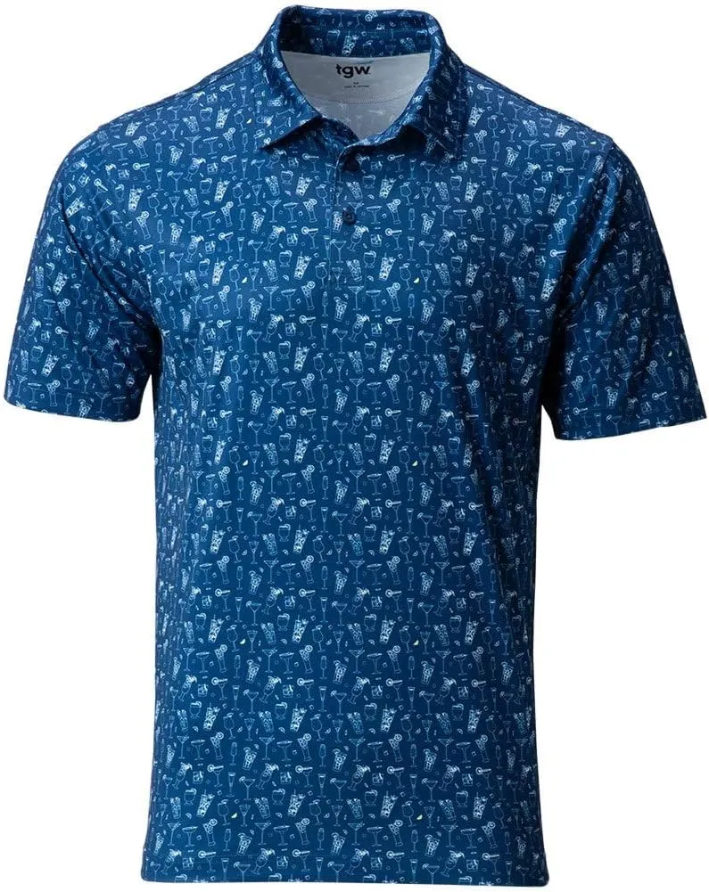 TGW Men's Happy Hour Print Golf Polo Shirt for Golfing