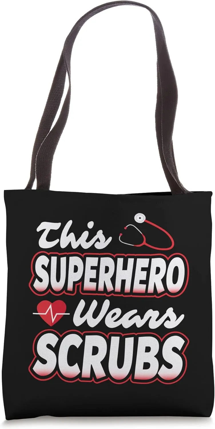 This Superhero Wears Scrubs Doctor RN Gift Shirt Tote Bag