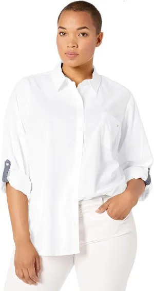 Tommy Hilfiger Women's Button Collared Shirt With Adjustable Sleeves