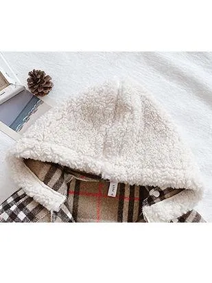 Trendy Little Girl Berber Fleece Checked Hooded Jacket