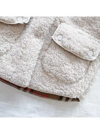 Trendy Little Girl Berber Fleece Checked Hooded Jacket
