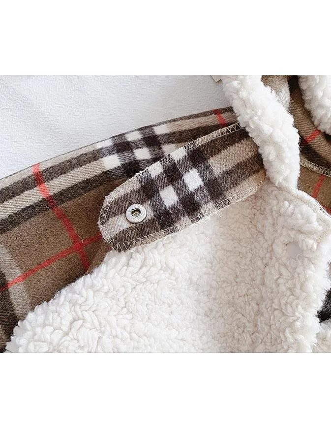 Trendy Little Girl Berber Fleece Checked Hooded Jacket