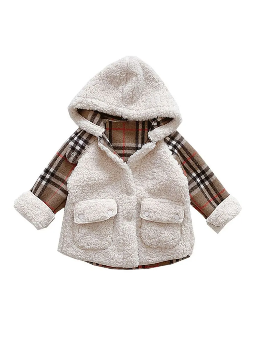 Trendy Little Girl Berber Fleece Checked Hooded Jacket
