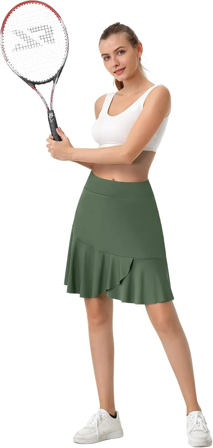 Turnhier Womens 19" Knee Length Skorts Skirts High Waisted Tennis Skirts Athletic Golf Skorts with Shorts Pockets
