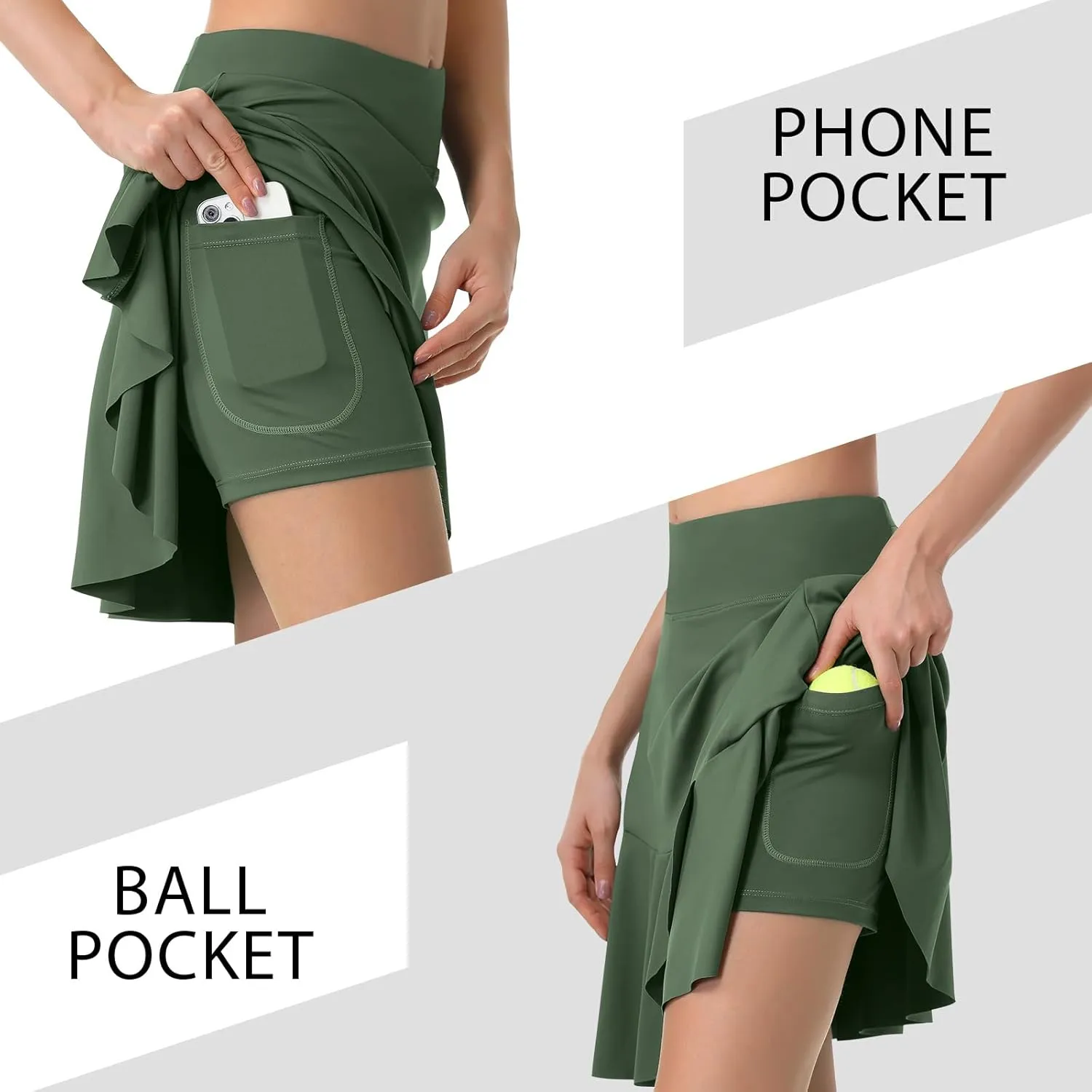 Turnhier Womens 19" Knee Length Skorts Skirts High Waisted Tennis Skirts Athletic Golf Skorts with Shorts Pockets