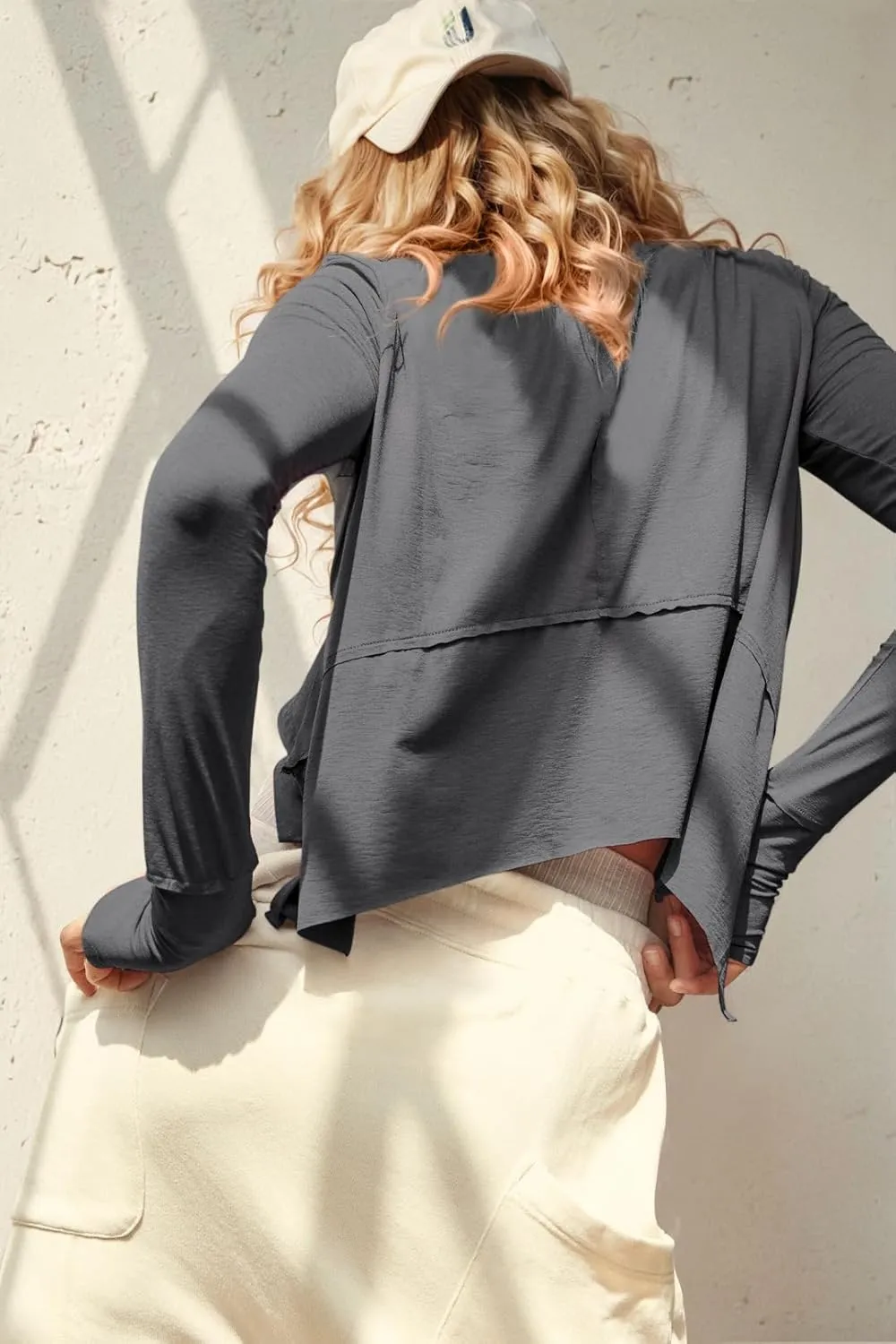 UEU Women's Crop Tops for Yoga Workout Athletic, Ice Cool Feeling Long Sleeves Shirts, Flowy Split Side Slit Oversized