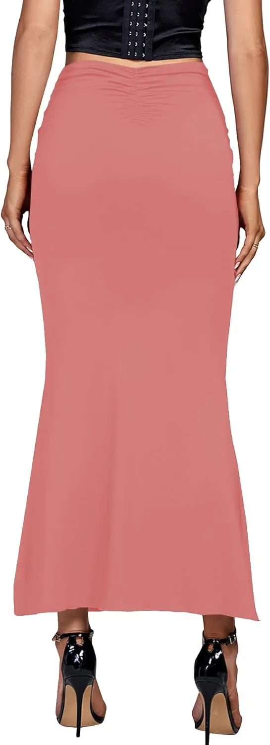 Umenlele Women's Casual High Waist Ruched Stretchy Bodycon Long Maxi Skirt