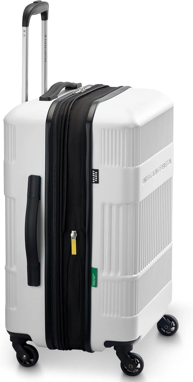 United Colors of Benetton Ribbed Hardside Expandable Luggage with Spinner Wheels, White, Carry-On 20 Inch
