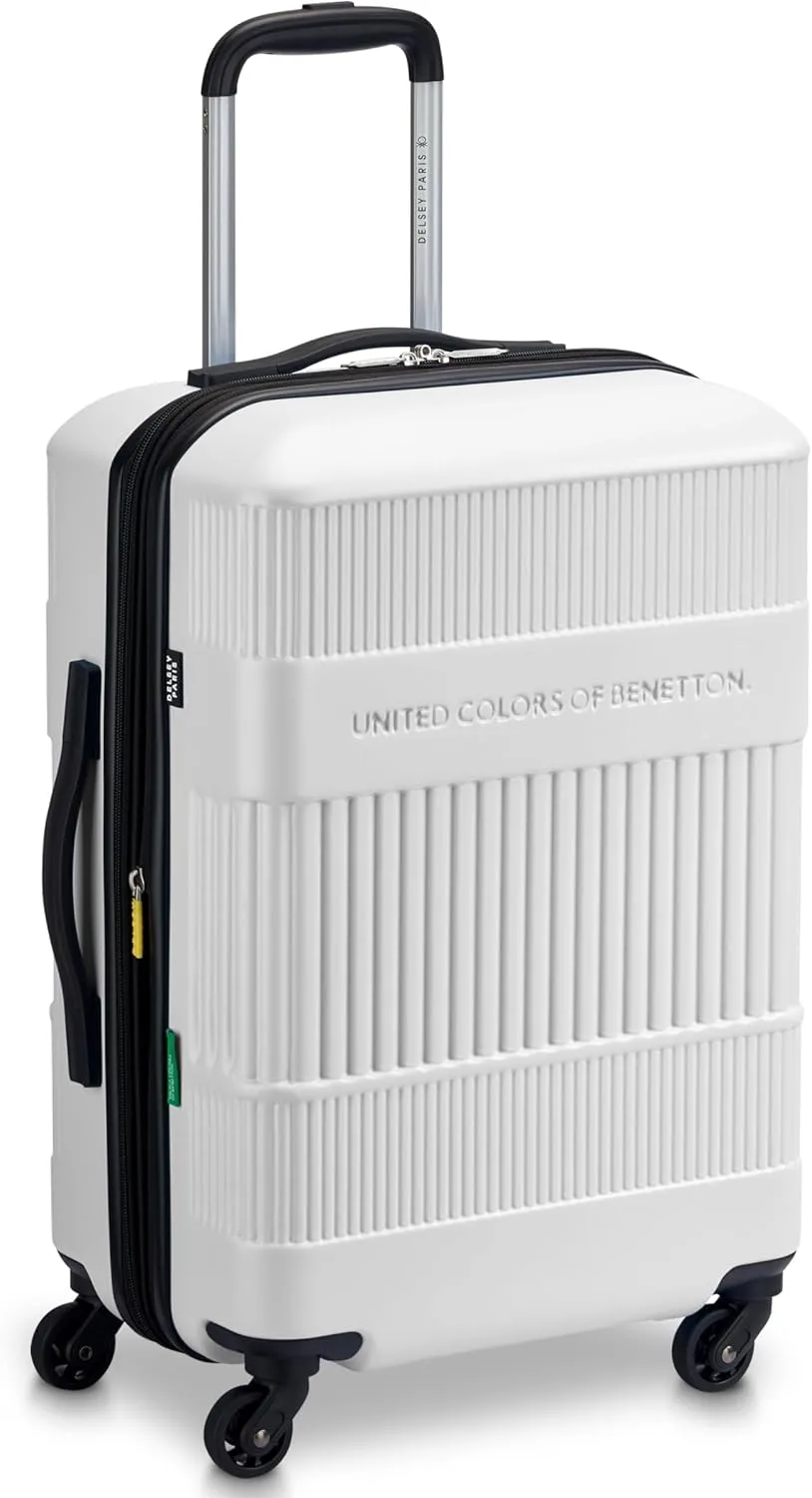 United Colors of Benetton Ribbed Hardside Expandable Luggage with Spinner Wheels, White, Carry-On 20 Inch