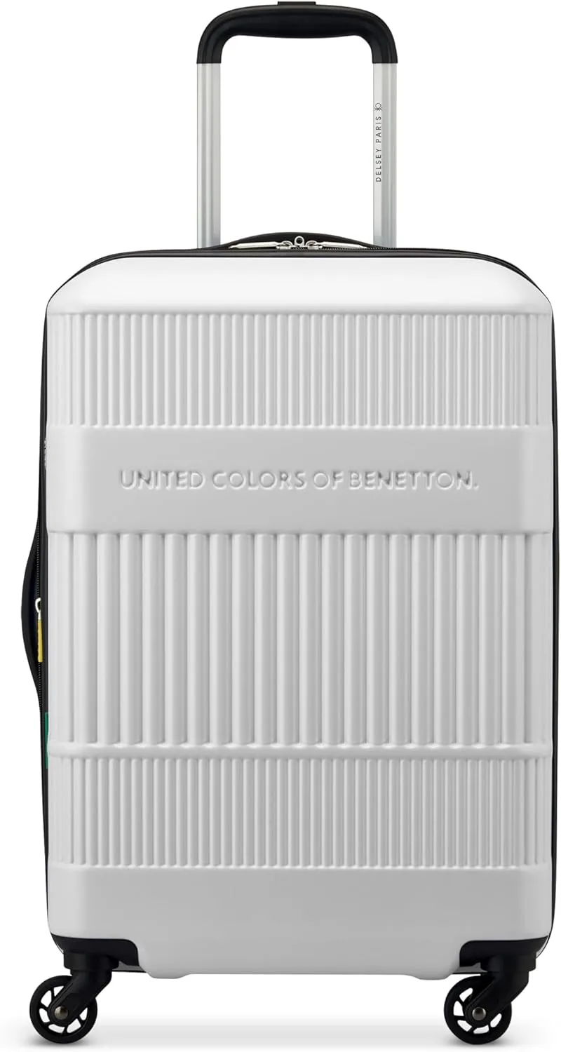 United Colors of Benetton Ribbed Hardside Expandable Luggage with Spinner Wheels, White, Carry-On 20 Inch