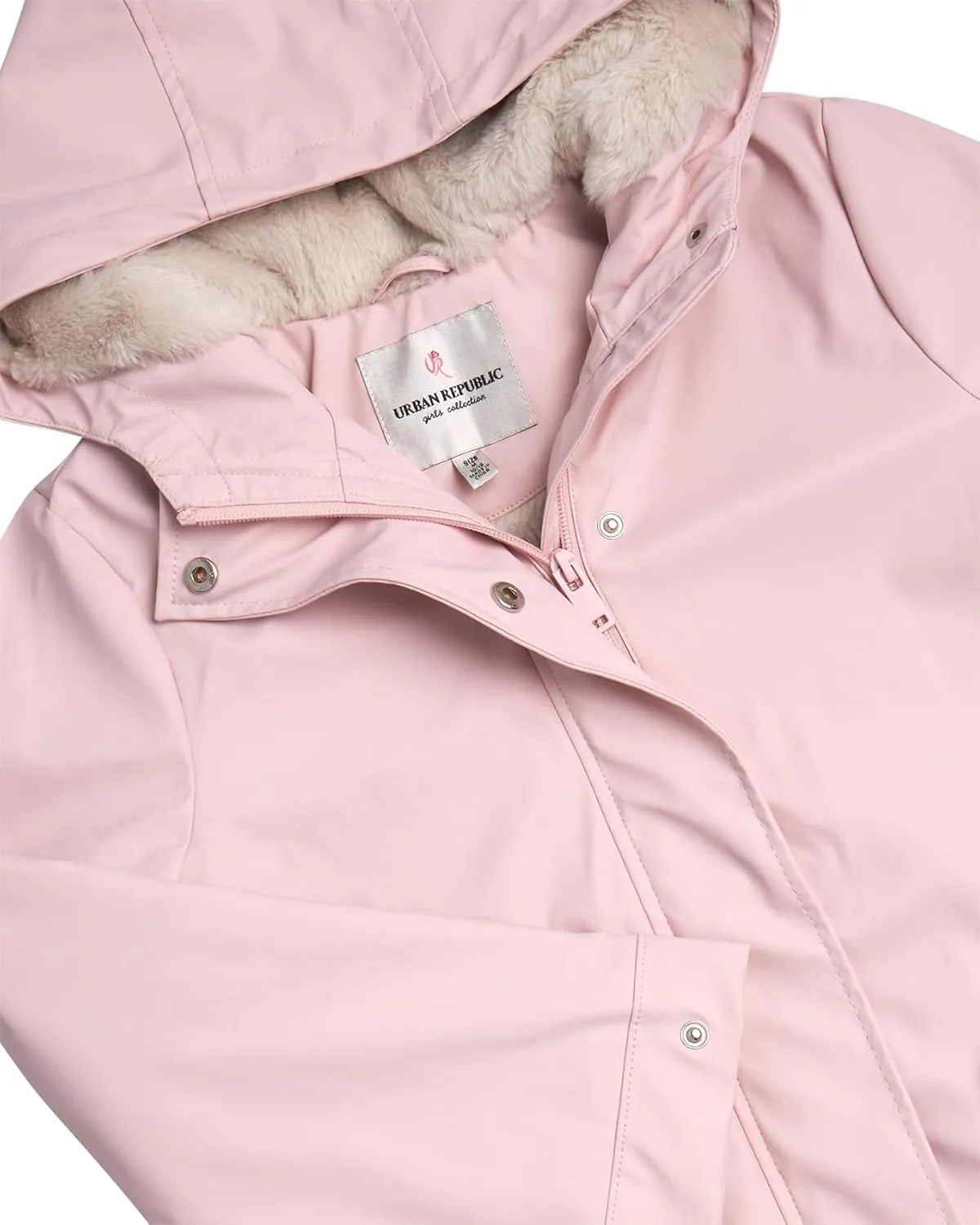 URBAN REPUBLIC Girls Rain Jacket - Sherpa Fur Lined Waterproof Girls Rain Coat and Windbreaker Rain Jacket for Outdoor (7-16)