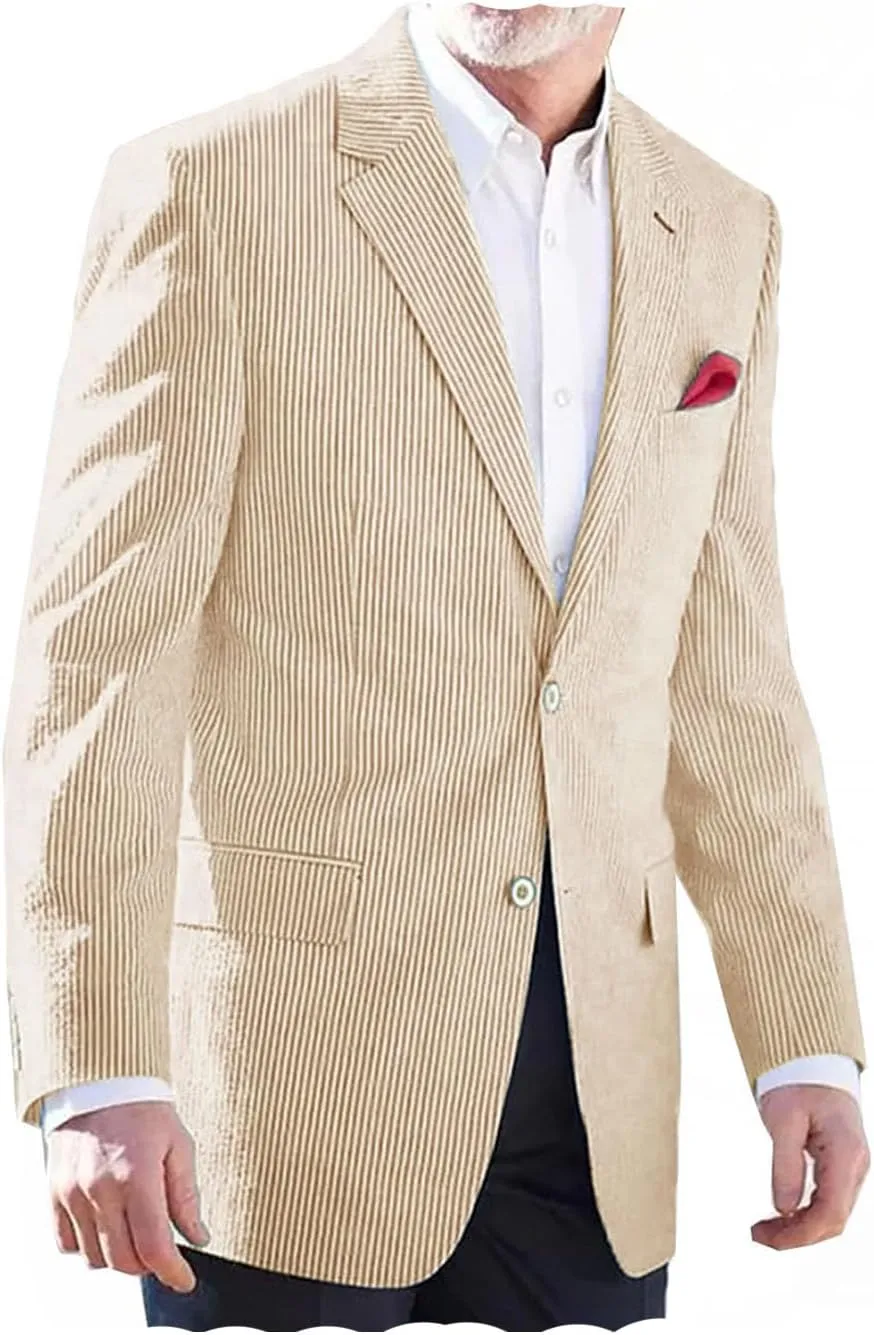 VENNYNG Men's Seersucker Suit Jacket Single Breasted Thin Blazer Coat for Weddings Easter Party Business
