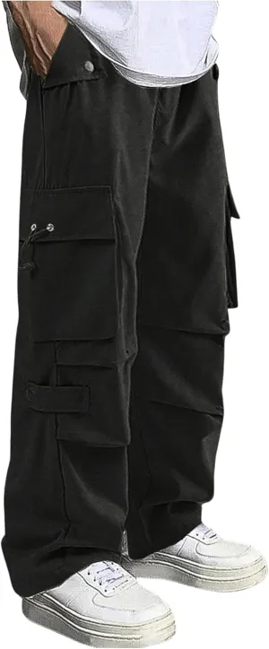 Verdusa Men's Casual Elastic Waist Flap Pockets Loose Cargo Pants Joggers