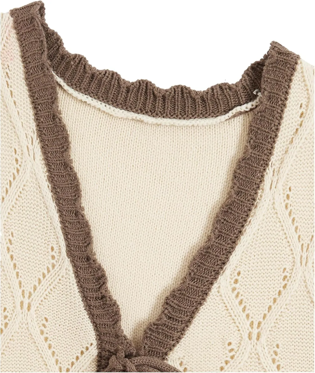 Verdusa Women's Sweater Vest Fall Fashion Trendy Tops Tie Front Sleeveless Crochet Knit Top