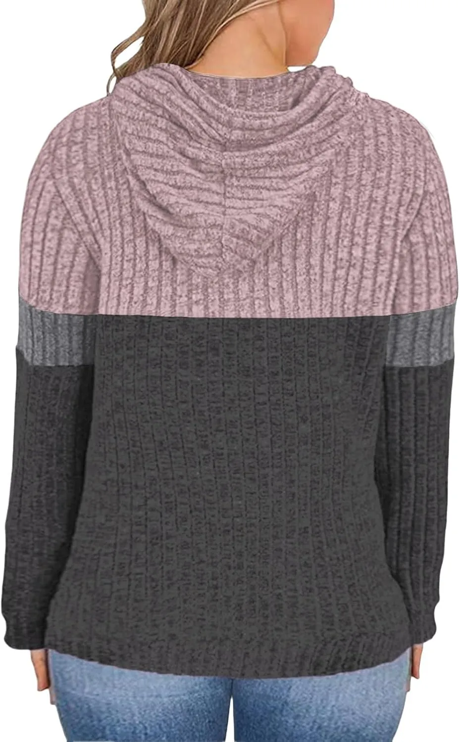VISLILY Plus-Size-Hoodies for Women Casual Color Block Sweaters Long Sleeve Pullover Sweatshirts Cute Loose Tops with Pocket