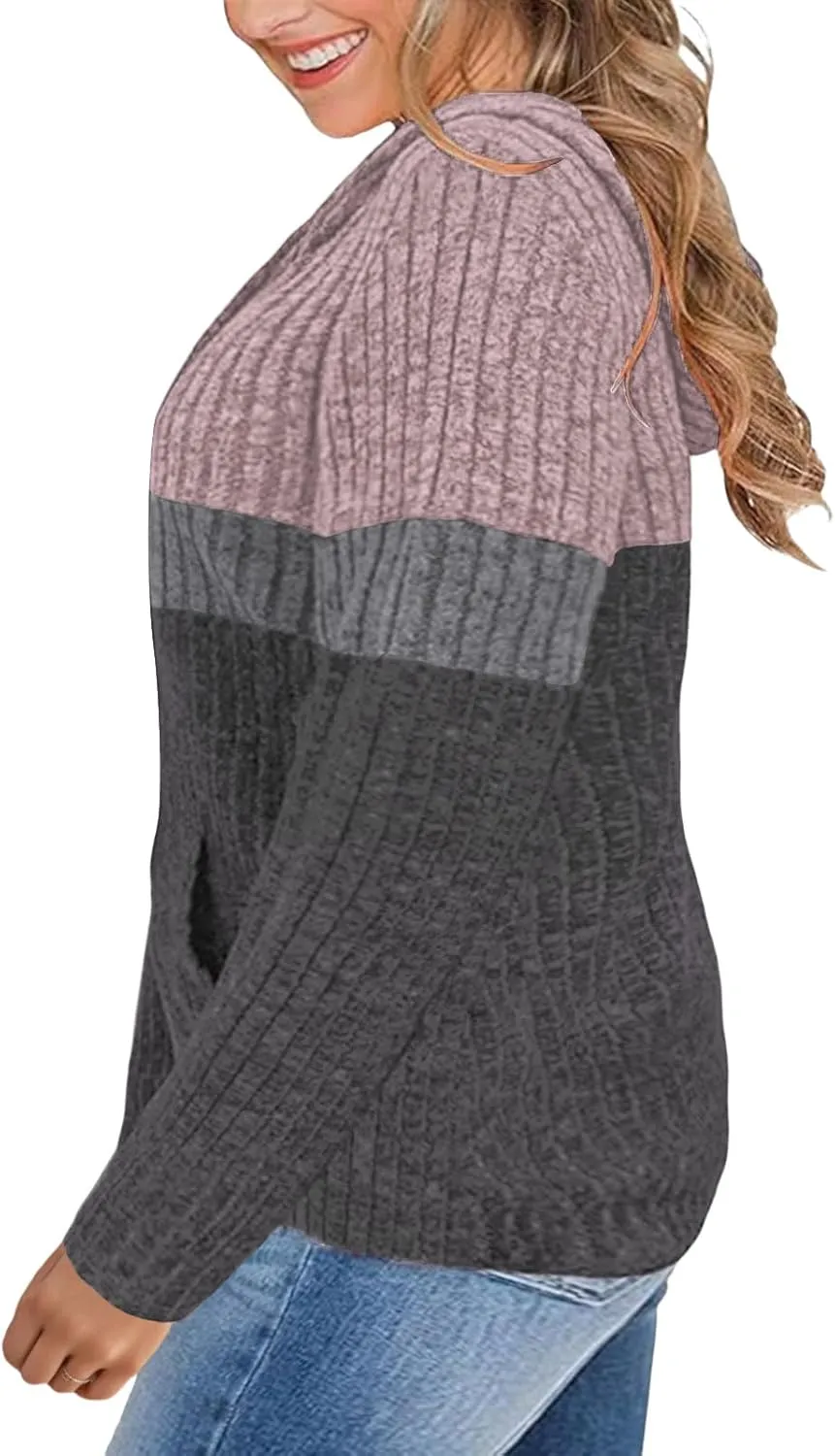 VISLILY Plus-Size-Hoodies for Women Casual Color Block Sweaters Long Sleeve Pullover Sweatshirts Cute Loose Tops with Pocket