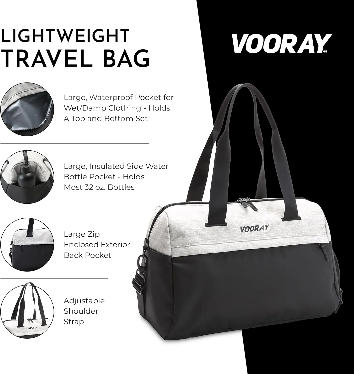 Vooray 25L Trainer Duffel Bag  Lightweight Travel Duffel for Women and Men with Shoe Pocket, Workout Bag, Weekender for Overnight, Football, Traveling, or Hospital Use