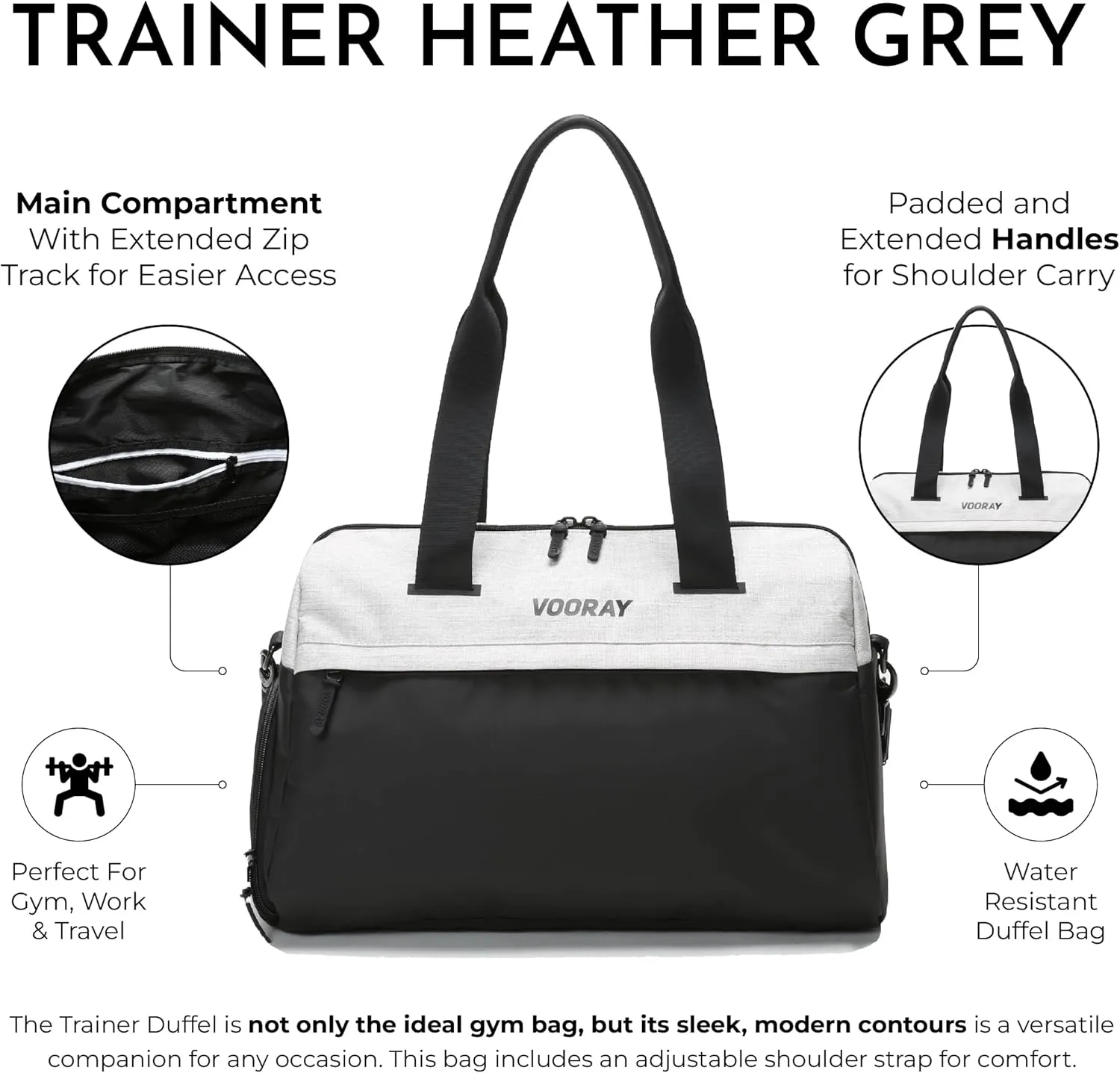 Vooray 25L Trainer Duffel Bag  Lightweight Travel Duffel for Women and Men with Shoe Pocket, Workout Bag, Weekender for Overnight, Football, Traveling, or Hospital Use