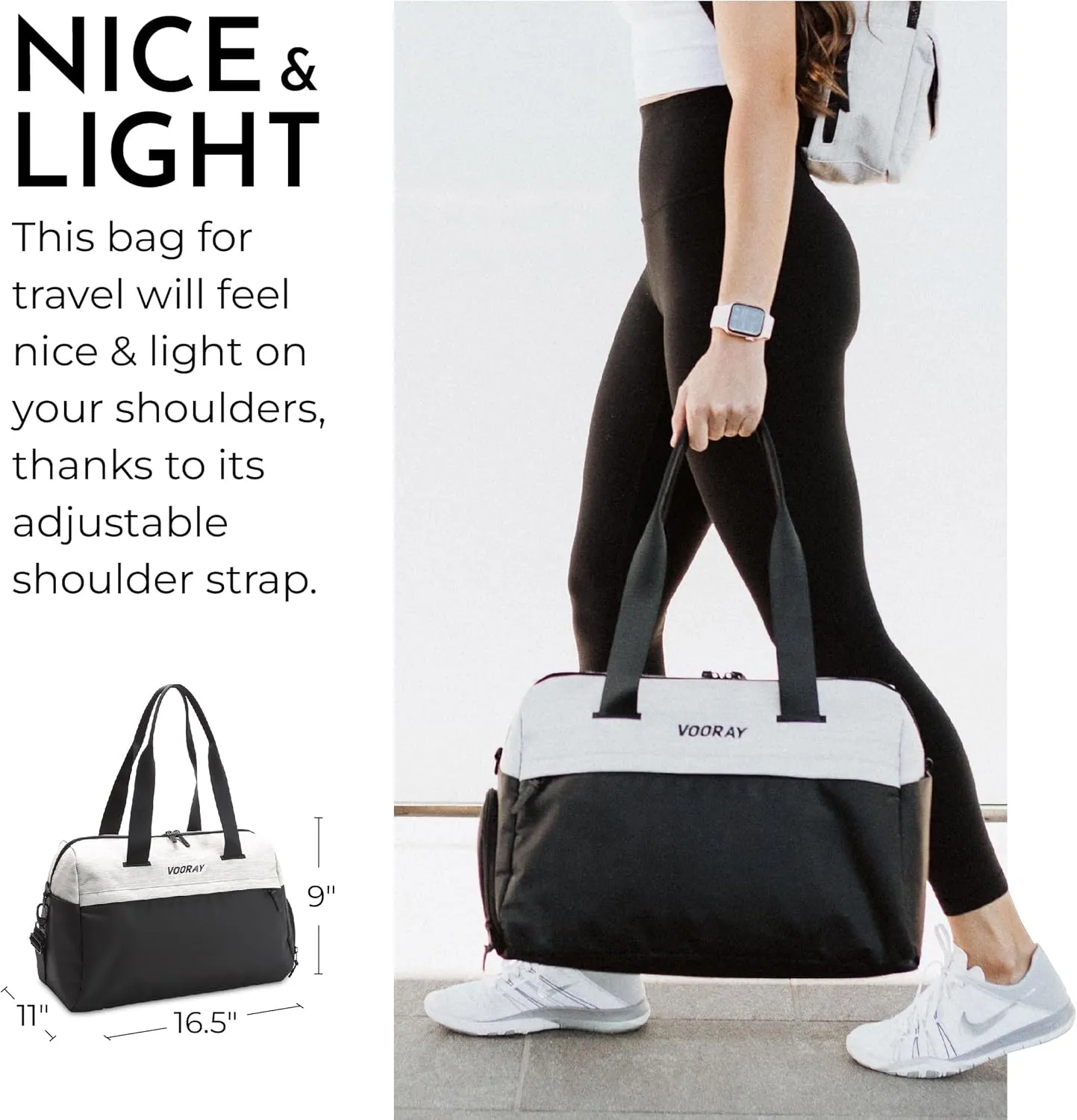 Vooray 25L Trainer Duffel Bag  Lightweight Travel Duffel for Women and Men with Shoe Pocket, Workout Bag, Weekender for Overnight, Football, Traveling, or Hospital Use