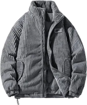 Winter Corduroy Parka Jacket Cotton Padded Parkas Puffer Jacket Male Vintage Stand Collar Windbreaker Coat