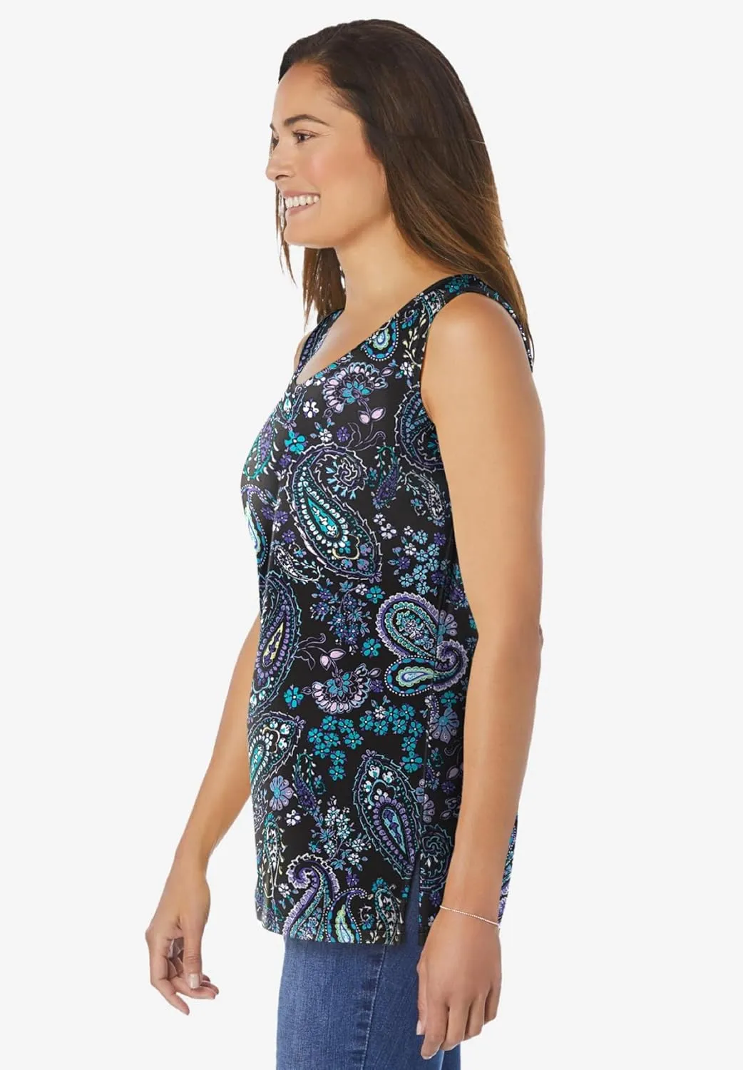 Woman Within Plus Size Perfect Printed Scoopneck Tank