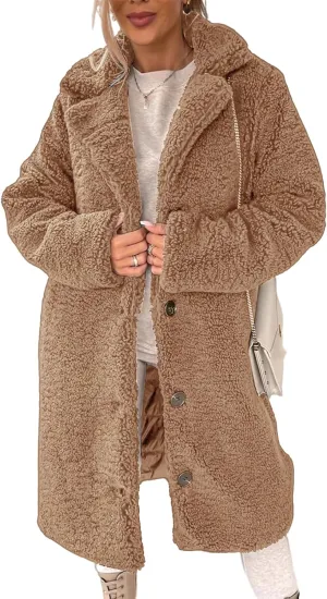 Women 2024 Winter Faux Fur Coats Oversized Sherpa Jackets Fuzzy Fleece Lapel Open Front Long Cardigan Warm Outerwear