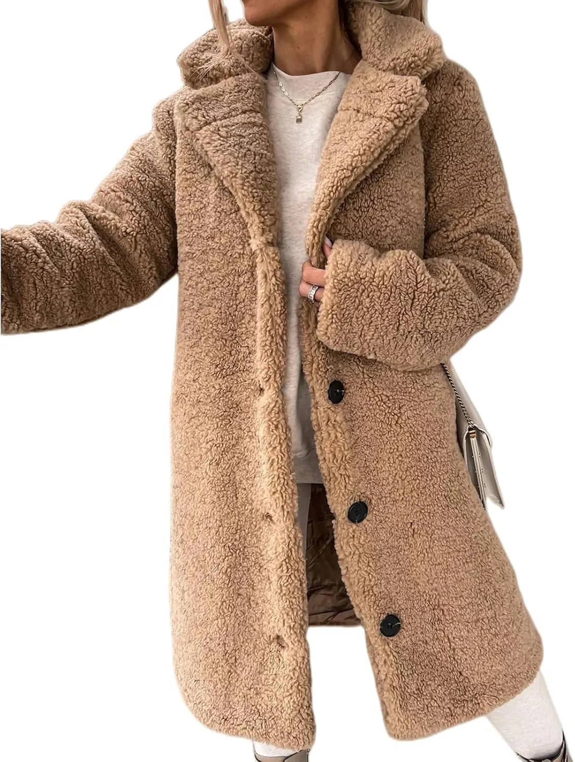 Women 2024 Winter Faux Fur Coats Oversized Sherpa Jackets Fuzzy Fleece Lapel Open Front Long Cardigan Warm Outerwear