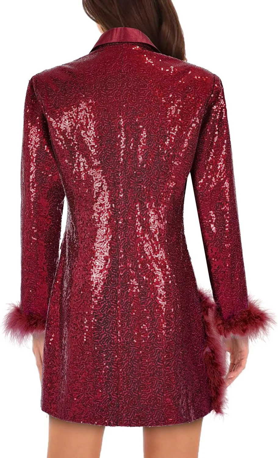 Women Sequin Jacket Long Sleeved Slim Blazer with Pocket