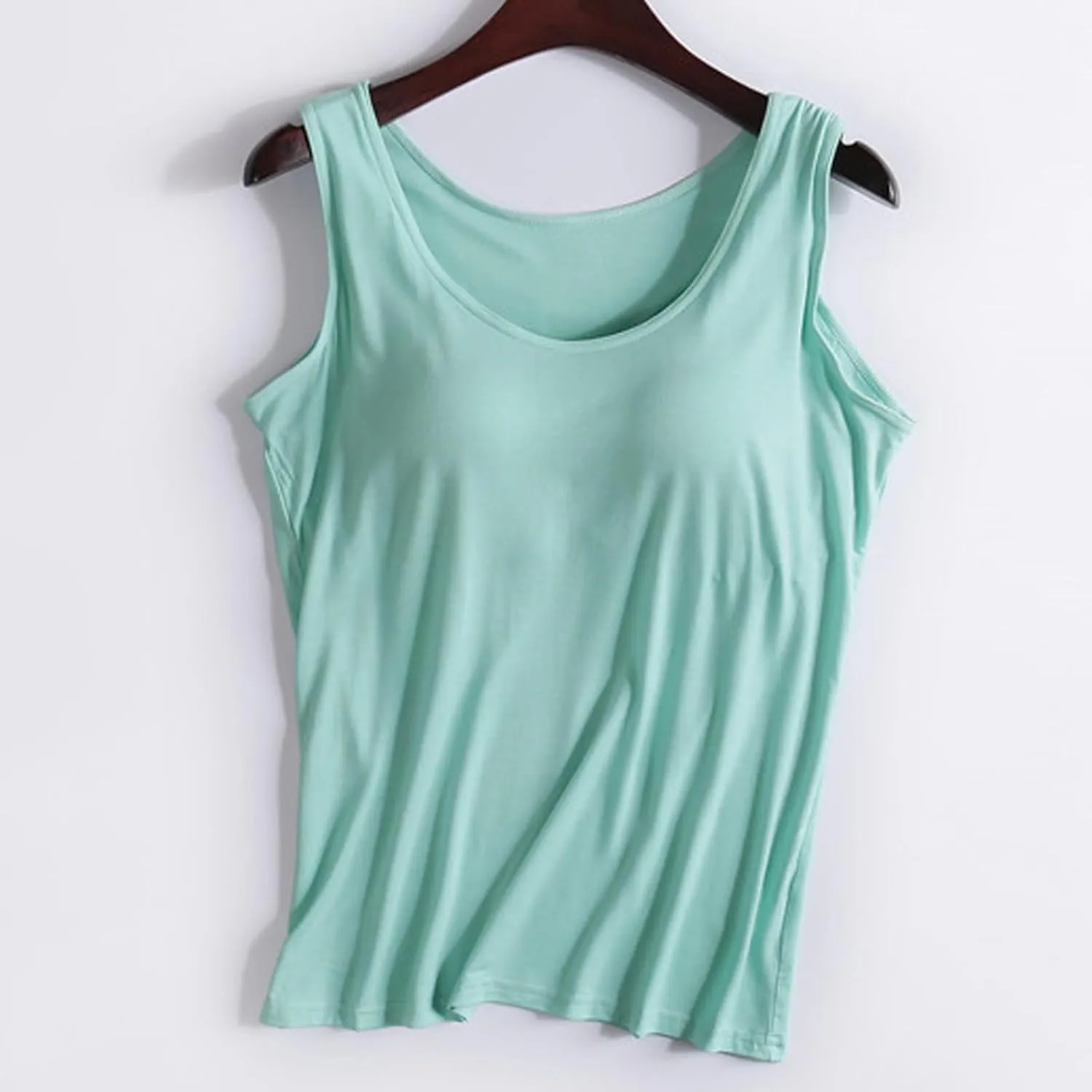 Women Tank Top with Built-in Padded Bra 2025 Basic Camisole Stretch Casual Tanks Scoop Neck Workout Athletic Shirt