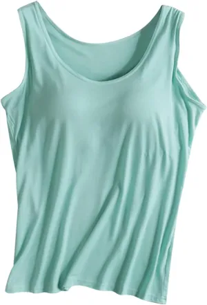 Women Tank Top with Built-in Padded Bra 2025 Basic Camisole Stretch Casual Tanks Scoop Neck Workout Athletic Shirt