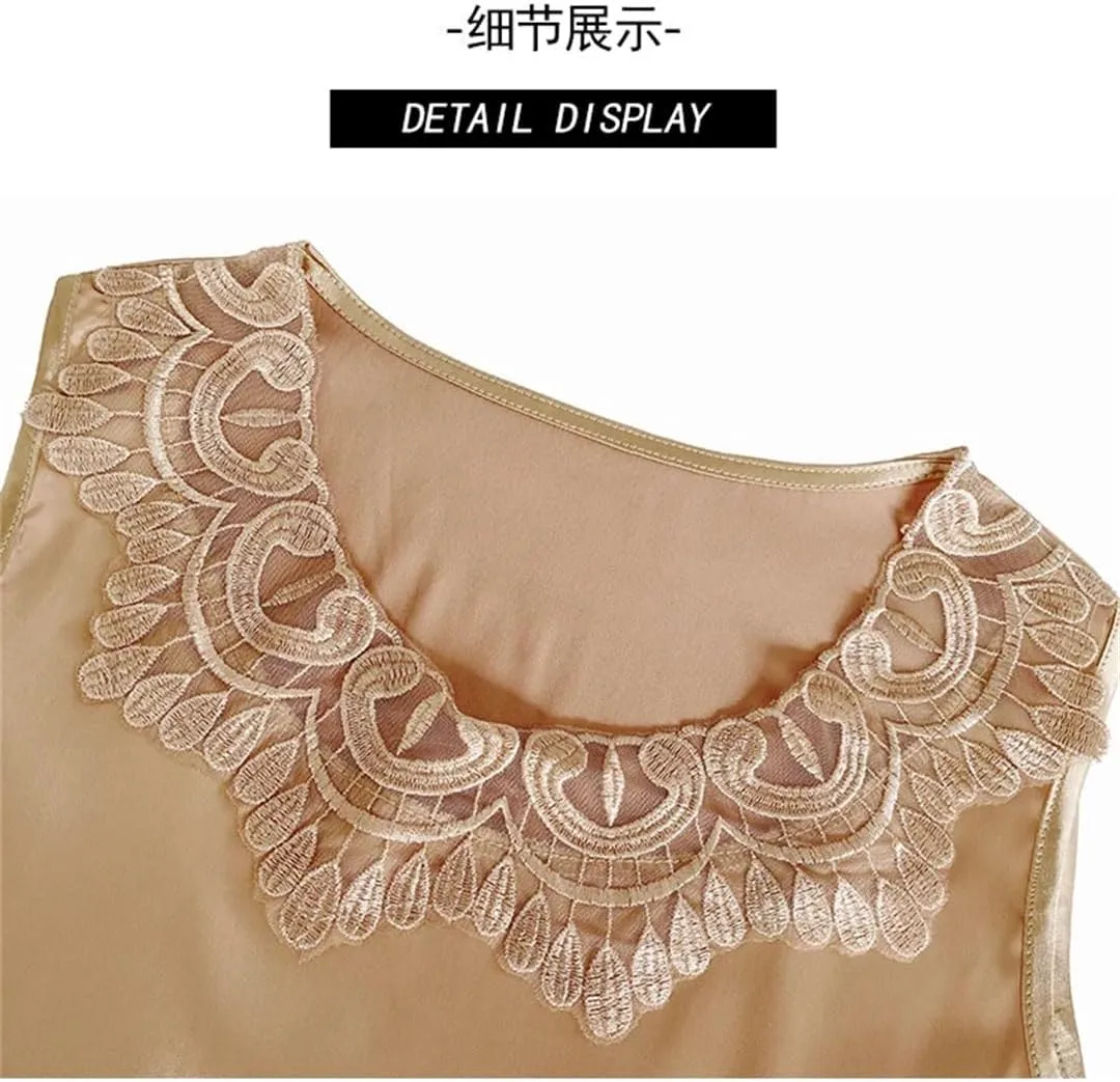 Women Tank Tops Sleeveless Round Neck Patchwork Lace Shirt Camisole