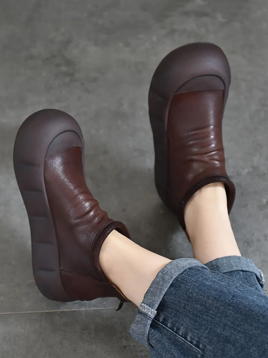 Women Vintage Autumn Soft Leather Platform Boots