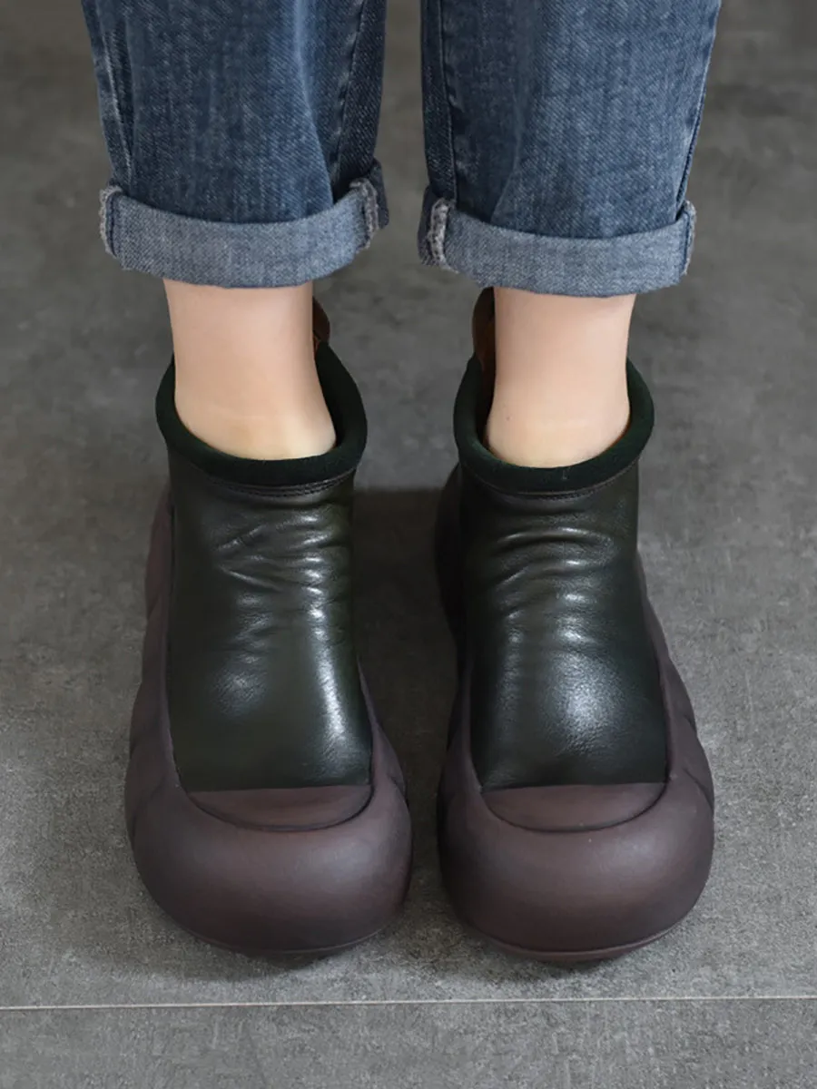 Women Vintage Autumn Soft Leather Platform Boots