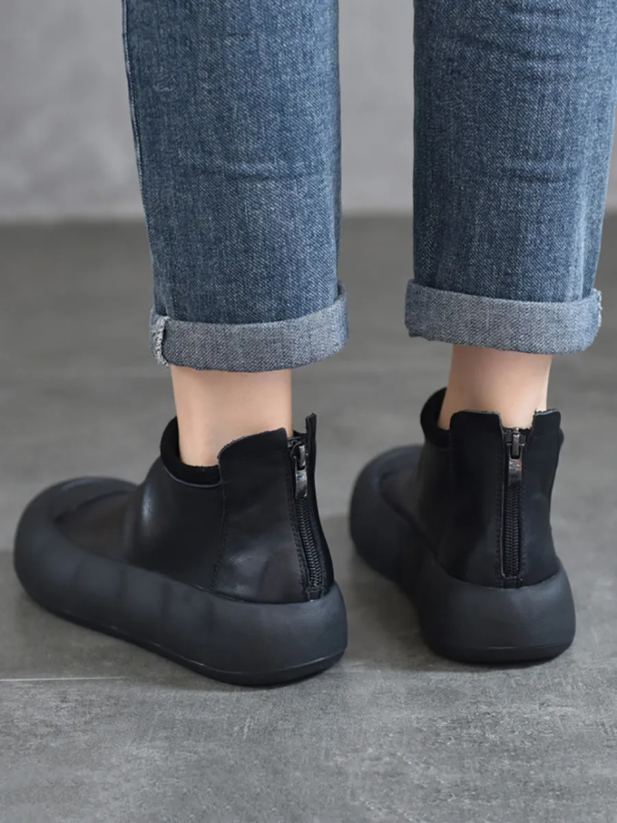 Women Vintage Autumn Soft Leather Platform Boots