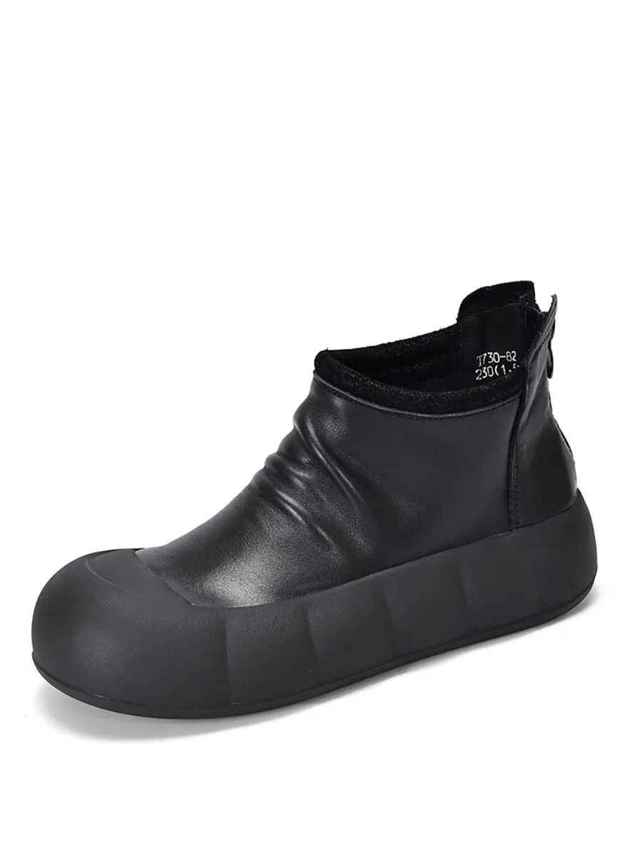 Women Vintage Autumn Soft Leather Platform Boots