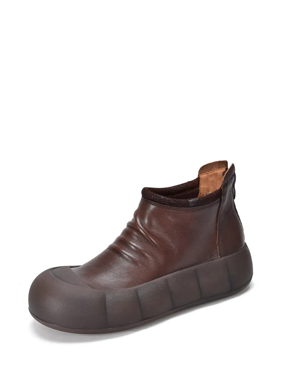 Women Vintage Autumn Soft Leather Platform Boots