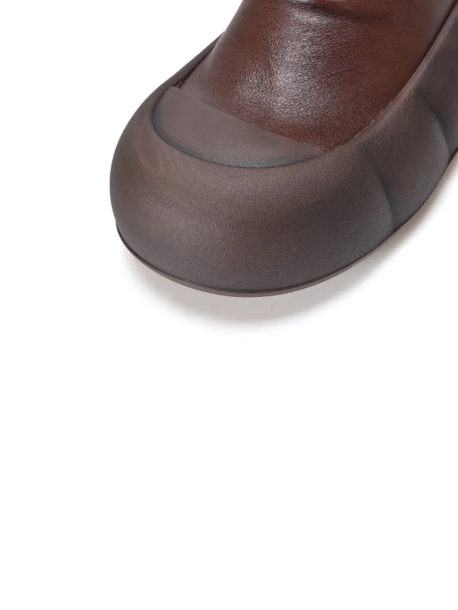 Women Vintage Autumn Soft Leather Platform Boots