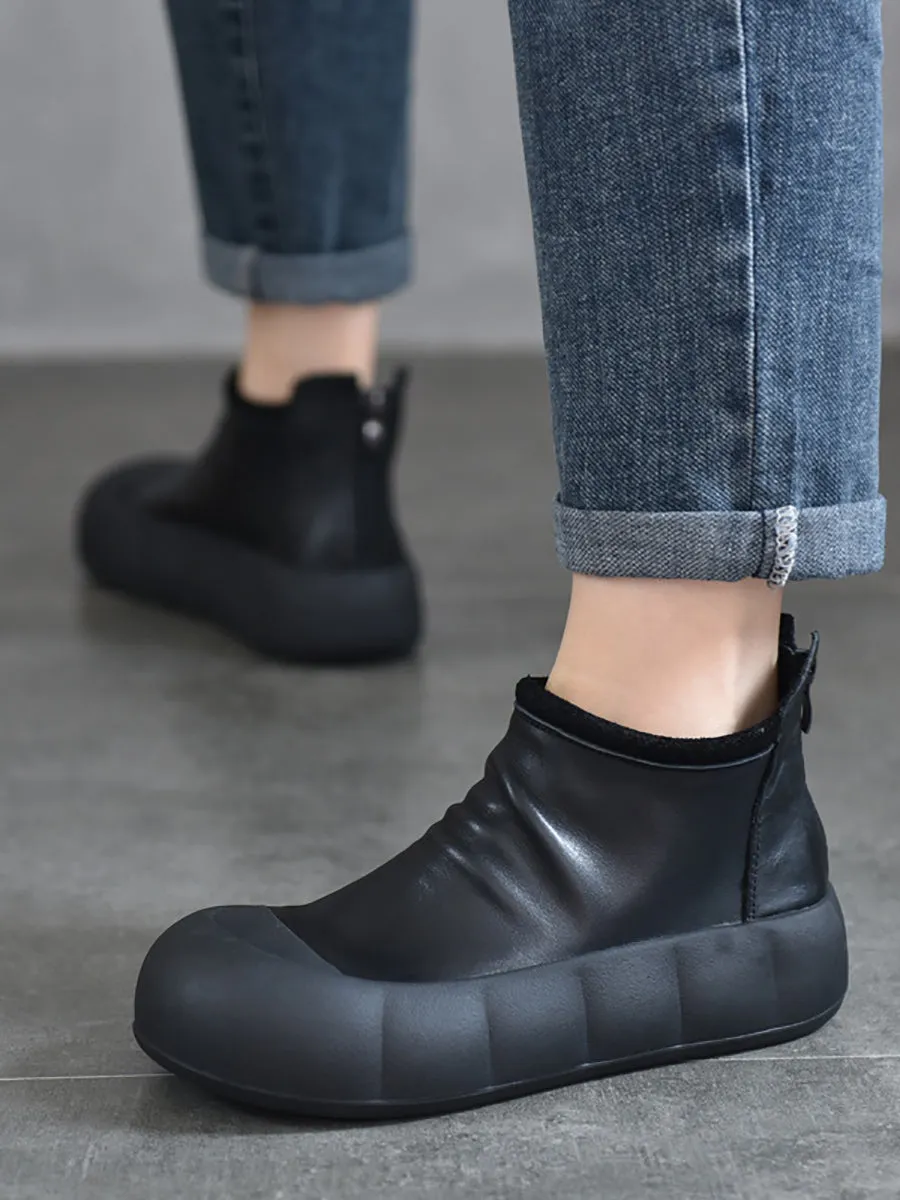 Women Vintage Autumn Soft Leather Platform Boots