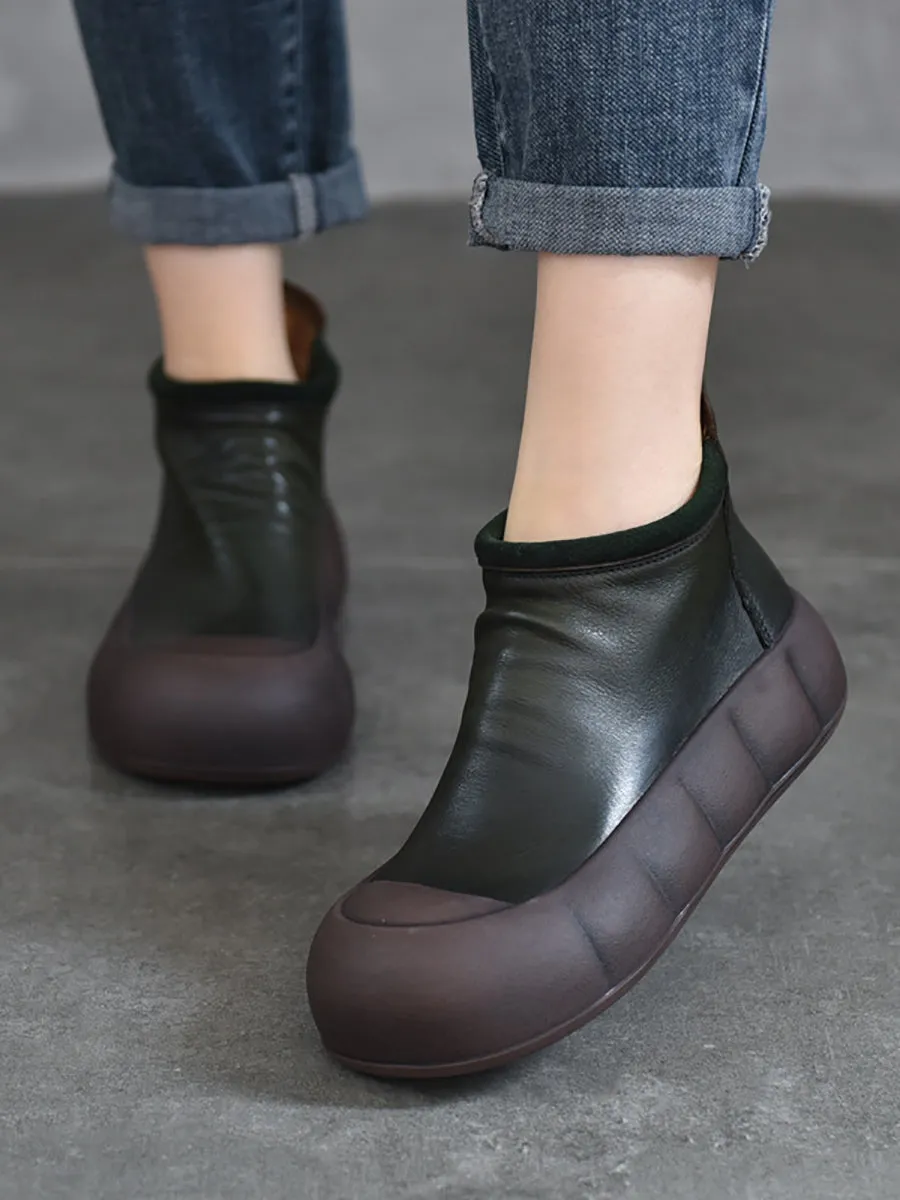 Women Vintage Autumn Soft Leather Platform Boots