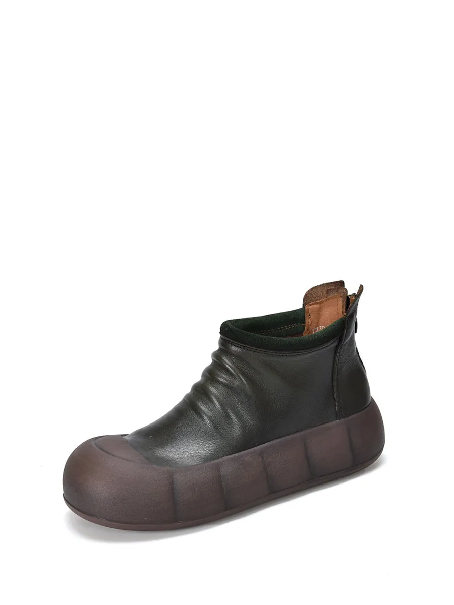 Women Vintage Autumn Soft Leather Platform Boots